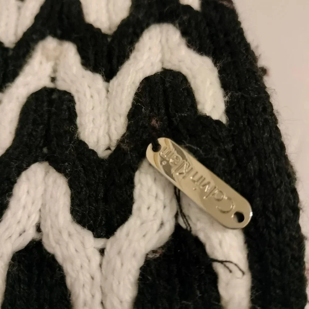 Calvin Klein Black and White Infinity Knit Striped Scarf Neckwarmer
